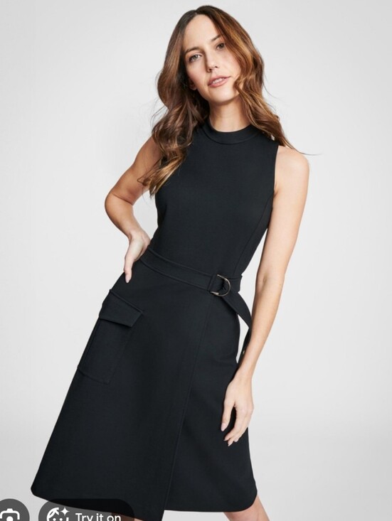 SPANX Dresses & Skirts - Spanx Sleeveless Ponte Cargo Dress featuring a faux-wrap skirt and a d-ring belt